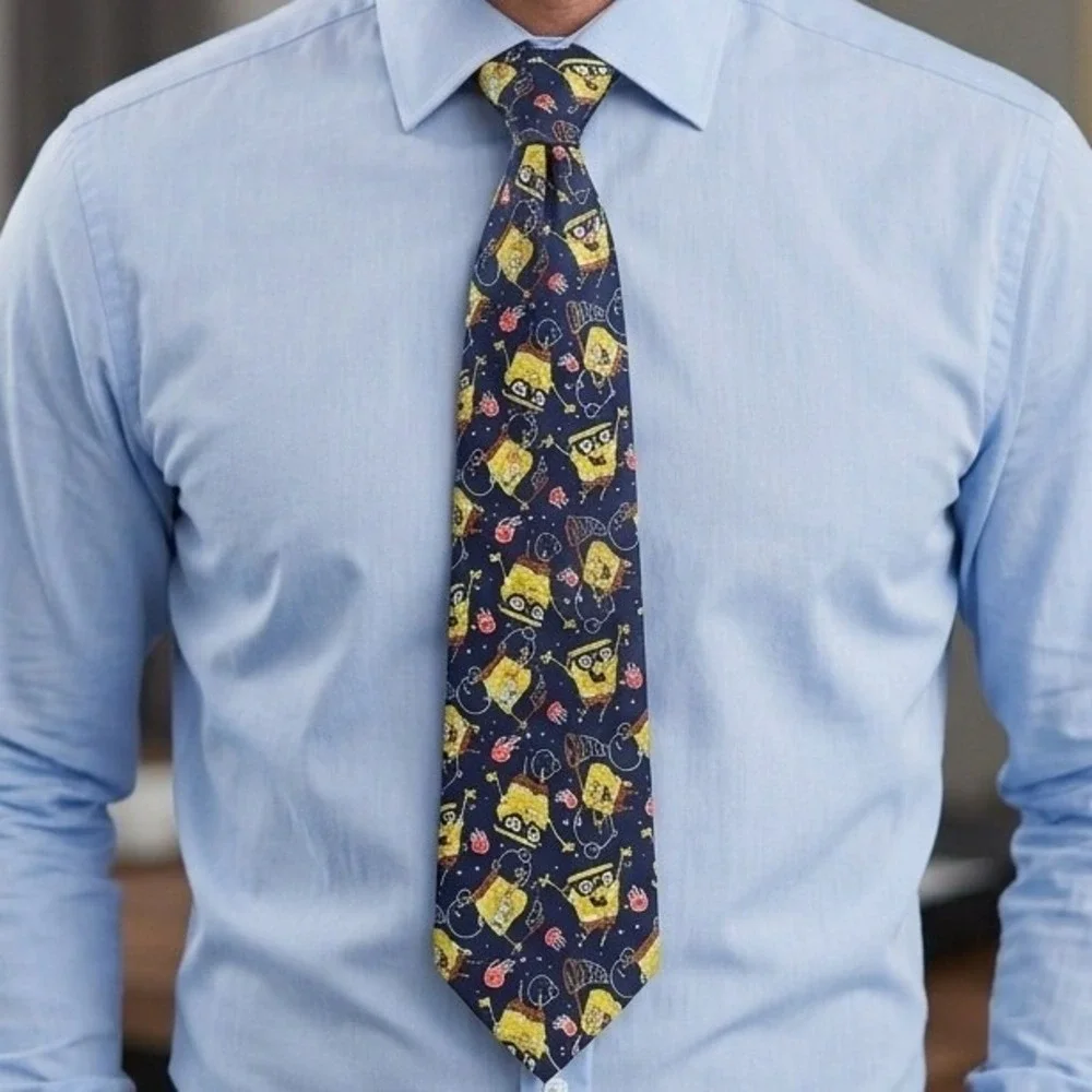 Vintage 2002 Nickelodeon SpongeBob SquarePants Navy Blue Jellyfish Necktie Mens